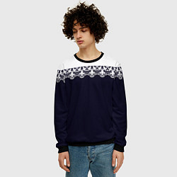 Свитшот мужской Белое кружево на темном синем фоне, цвет: 3D-черный — фото 2