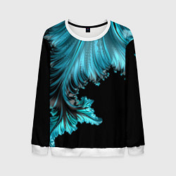 Свитшот мужской Черный с голубым неоновый фрактал Ледяная абстракц, цвет: 3D-белый