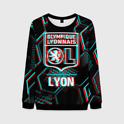 Свитшот мужской Lyon FC в стиле Glitch на темном фоне, цвет: 3D-черный