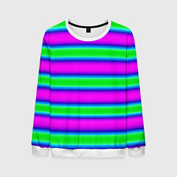 Свитшот мужской Зеленый и фиолетовые яркие неоновые полосы striped, цвет: 3D-белый