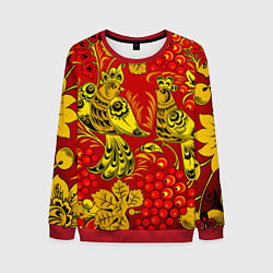 Свитшот мужской Хохломская Роспись Две Птици На Красном Фоне, цвет: 3D-красный