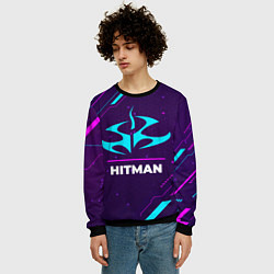 Свитшот мужской Символ Hitman в неоновых цветах на темном фоне, цвет: 3D-черный — фото 2