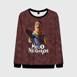 Свитшот мужской Привет сосед: Сосед с лопатой, цвет: 3D-черный