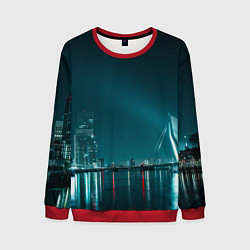 Свитшот мужской Неоновый мост и город - Светло-синий, цвет: 3D-красный