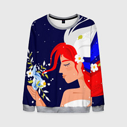 Свитшот мужской Русская девушка с триколором на волосах, цвет: 3D-меланж