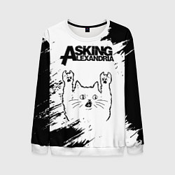 Свитшот мужской Asking Alexandria рок кот на светлом фоне, цвет: 3D-белый
