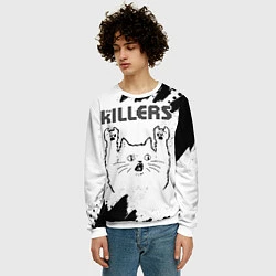 Свитшот мужской The Killers рок кот на светлом фоне, цвет: 3D-белый — фото 2