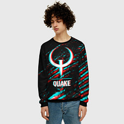 Свитшот мужской Quake в стиле glitch и баги графики на темном фоне, цвет: 3D-черный — фото 2
