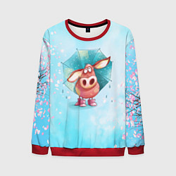 Свитшот мужской Свинка под зонтиком в дождь, цвет: 3D-красный