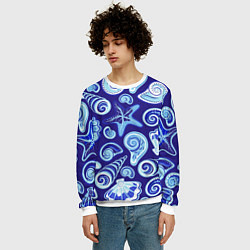 Свитшот мужской Паттерн из океанских раковин и морских звёзд, цвет: 3D-белый — фото 2