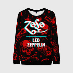Свитшот мужской Led Zeppelin rock glitch, цвет: 3D-черный
