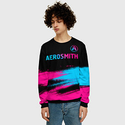 Свитшот мужской Aerosmith - neon gradient: символ сверху, цвет: 3D-черный — фото 2