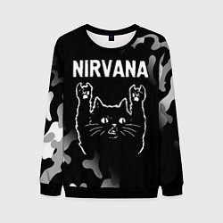 Свитшот мужской Группа Nirvana и рок кот, цвет: 3D-черный