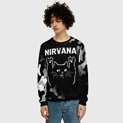 Свитшот мужской Группа Nirvana и рок кот, цвет: 3D-черный — фото 2
