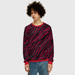 Свитшот мужской Модный полосатый красно- черный узор Зебра, цвет: 3D-красный — фото 2