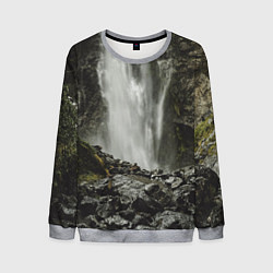 Свитшот мужской Водопад между скал, цвет: 3D-меланж