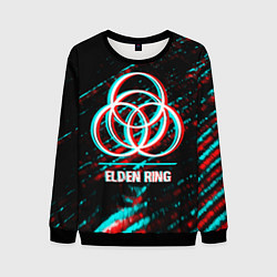 Свитшот мужской Elden Ring в стиле glitch и баги графики на темном, цвет: 3D-черный