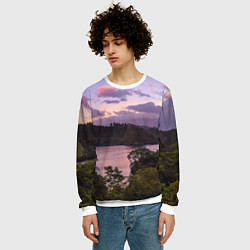 Свитшот мужской Пейзаж вечерней реки и леса, цвет: 3D-белый — фото 2
