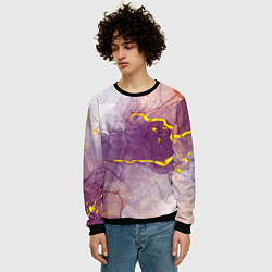 Свитшот мужской Сиреневый мрамор с золотыми прожилками, цвет: 3D-черный — фото 2