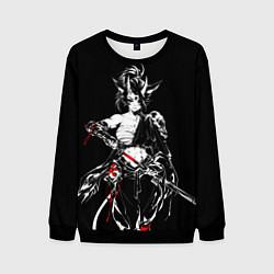 Свитшот мужской Кибер девушка самурай, цвет: 3D-черный