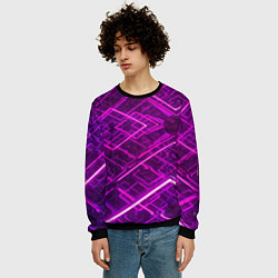 Свитшот мужской Абстрактные геометрические фиолетовые объекты, цвет: 3D-черный — фото 2