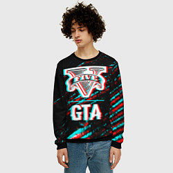 Свитшот мужской GTA в стиле glitch и баги графики на темном фоне, цвет: 3D-черный — фото 2