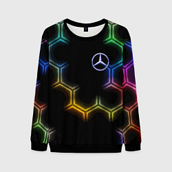 Свитшот мужской Mercedes - neon pattern, цвет: 3D-черный