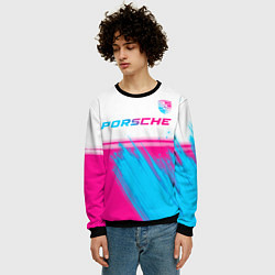 Свитшот мужской Porsche neon gradient style: символ сверху, цвет: 3D-черный — фото 2