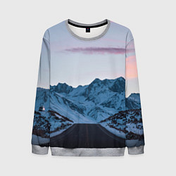 Свитшот мужской Белые зимние горы с дорогой, цвет: 3D-меланж