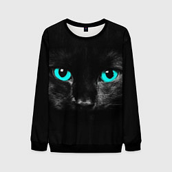 Мужской свитшот Чёрный кот с бирюзовыми глазами