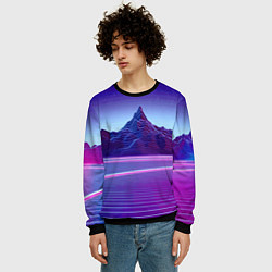 Свитшот мужской Neon mountains - Vaporwave, цвет: 3D-черный — фото 2