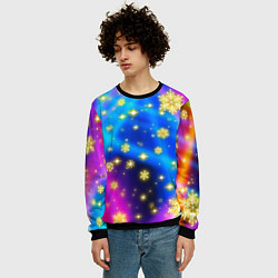 Свитшот мужской Снежинки и звезды - яркие цвета, цвет: 3D-черный — фото 2