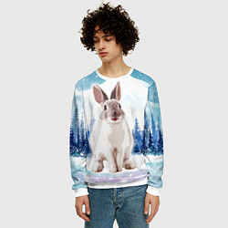 Свитшот мужской Кролик в зимнем лесу, цвет: 3D-белый — фото 2