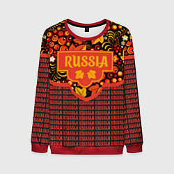 Свитшот мужской Хохломская роспись - символы России, цвет: 3D-красный