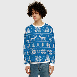 Свитшот мужской Рождественский синий свитер с оленями, цвет: 3D-белый — фото 2