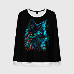 Свитшот мужской Неоновый котик, цвет: 3D-белый
