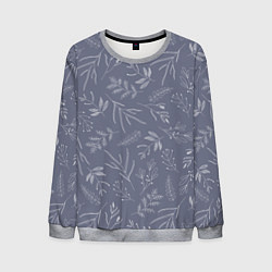 Свитшот мужской Минималистичный растительный узор на серо-голубом, цвет: 3D-меланж