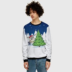 Свитшот мужской Злой кролик и ёлка - 2023, цвет: 3D-черный — фото 2