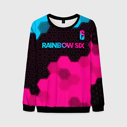 Свитшот мужской Rainbow Six - neon gradient: символ сверху, цвет: 3D-черный