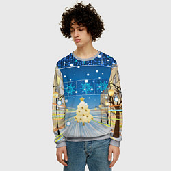 Свитшот мужской Новогоднее настроение - ночной город, цвет: 3D-меланж — фото 2