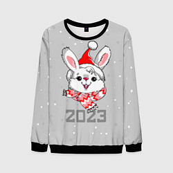 Свитшот мужской Белый кролик в шарфе 2023, цвет: 3D-черный