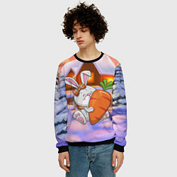 Свитшот мужской Зайчик с большой морковью, цвет: 3D-черный — фото 2