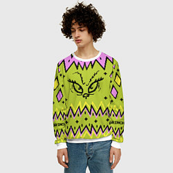 Свитшот мужской Новогодний свитер Гринча, цвет: 3D-белый — фото 2