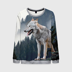 Свитшот мужской Волк на фоне леса, цвет: 3D-меланж