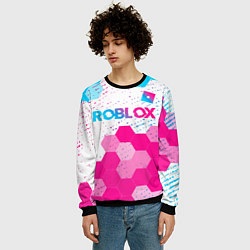 Свитшот мужской Roblox neon gradient style: символ сверху, цвет: 3D-черный — фото 2