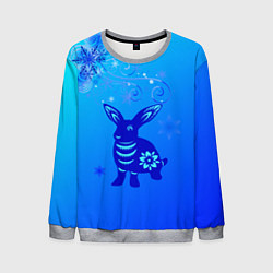 Свитшот мужской Синий кролик и снежинки, цвет: 3D-меланж