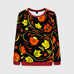 Свитшот мужской Хохлома черный фон, цвет: 3D-красный
