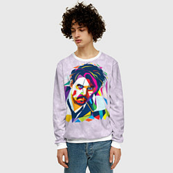 Свитшот мужской Геометрический портрет Джонни Деппа, цвет: 3D-белый — фото 2