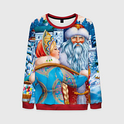 Свитшот мужской Дед Мороз со Снегуркой, цвет: 3D-красный