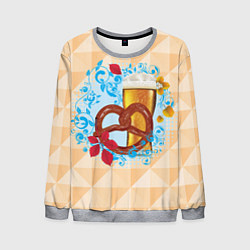 Свитшот мужской Брецель с пивом и красными листьями, цвет: 3D-меланж